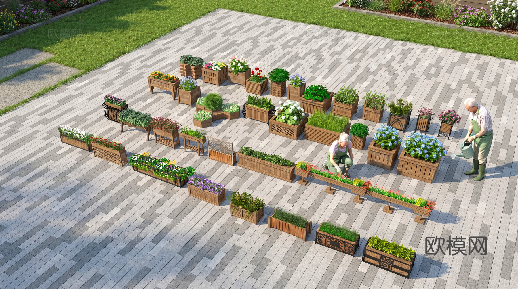 现代花箱  网红花箱  原木花箱su模型