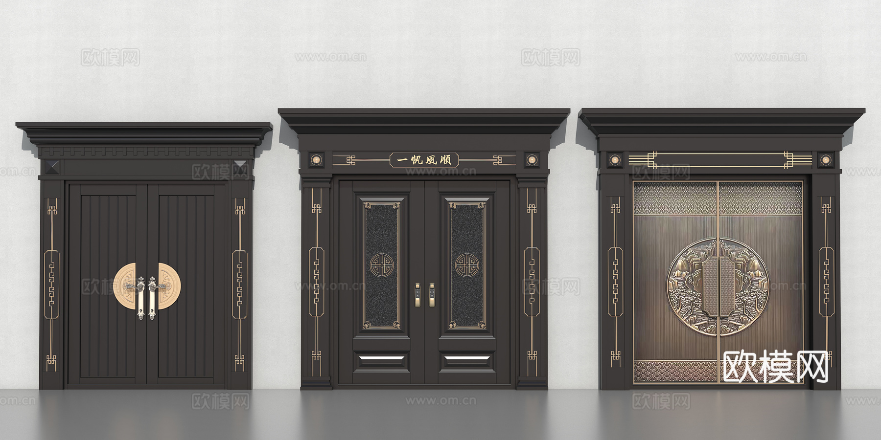 双开门  新中式大门su模型
