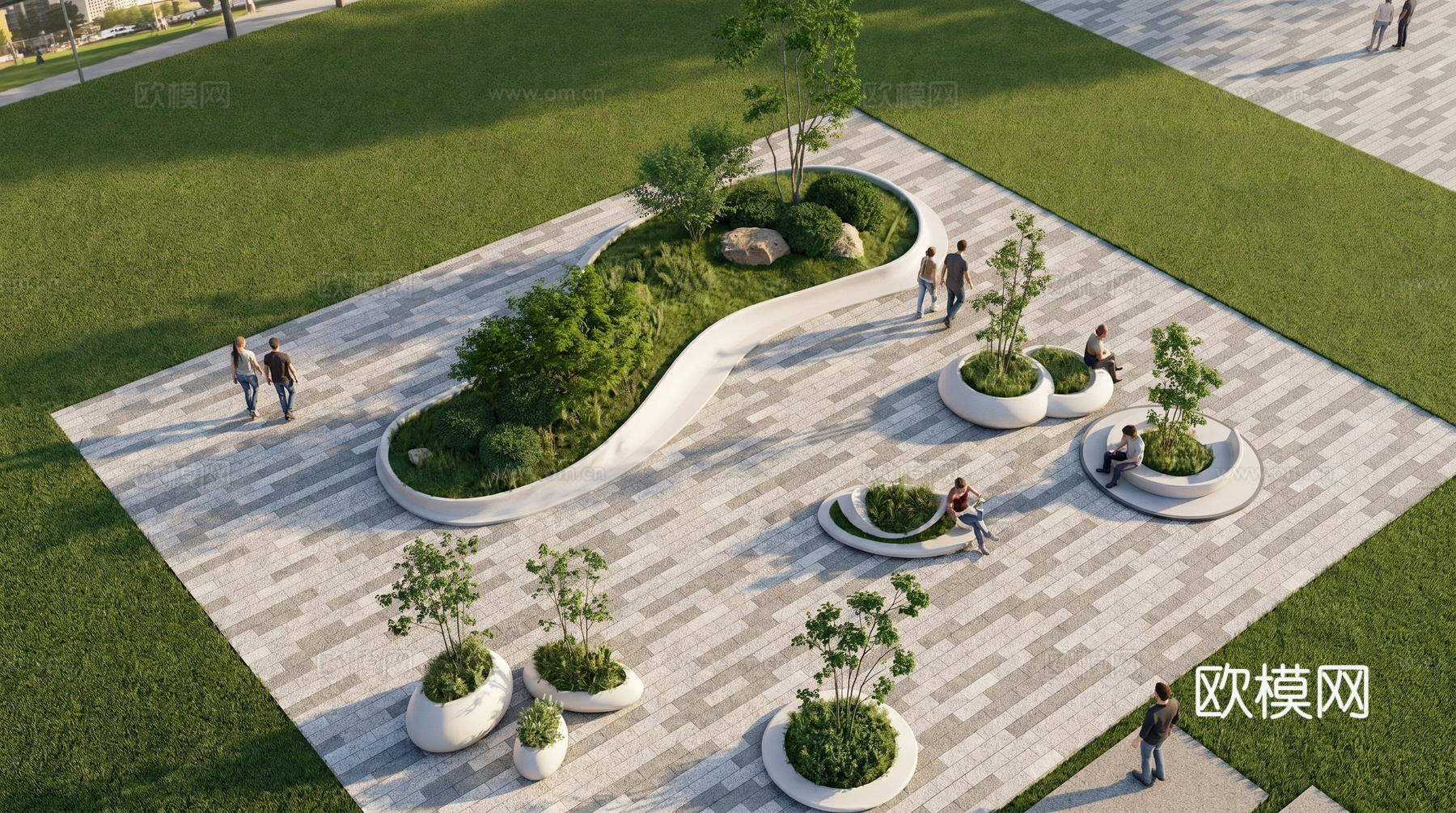 现代花池  异形花池  曲线花池  座位花池su模型