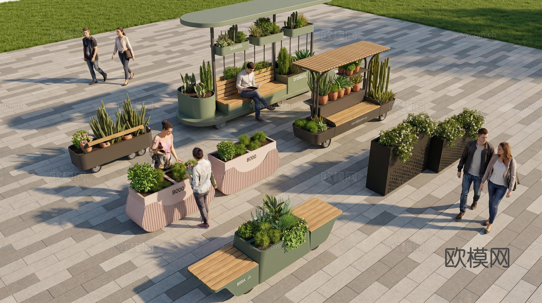 现代花箱  网红花箱   金属花箱su模型