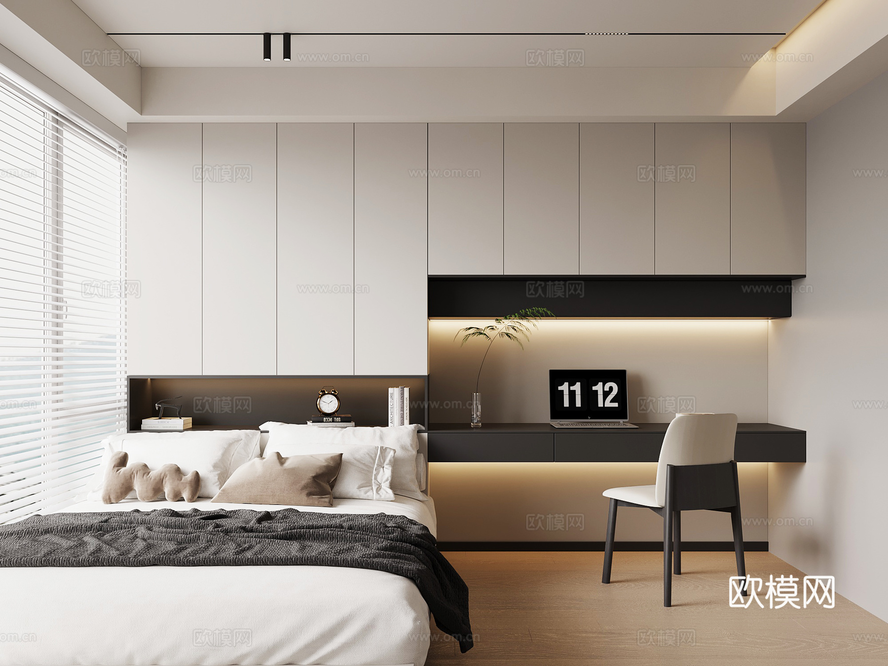 现代榻榻米卧室 黑白灰榻榻米卧室su模型