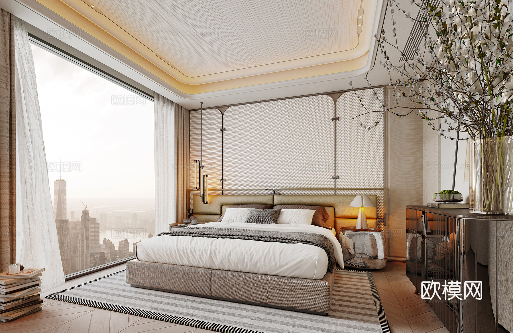意式卧室 米洛提卧室 现代卧室 双人床组合 现代双人床组合su模型