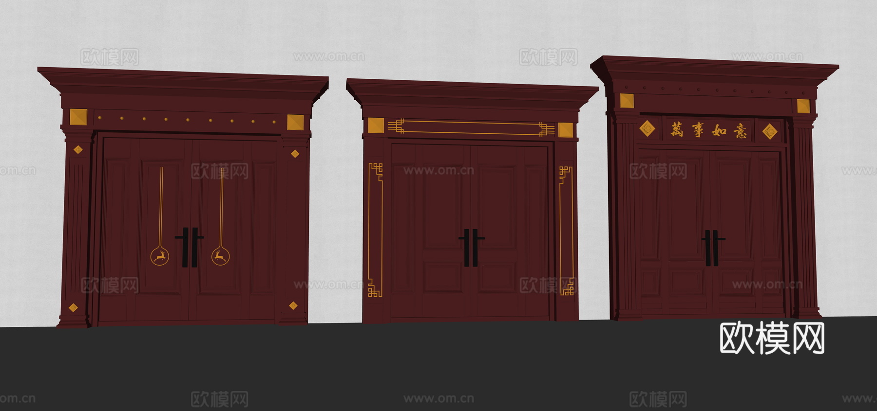 双开门  新中式大门su模型