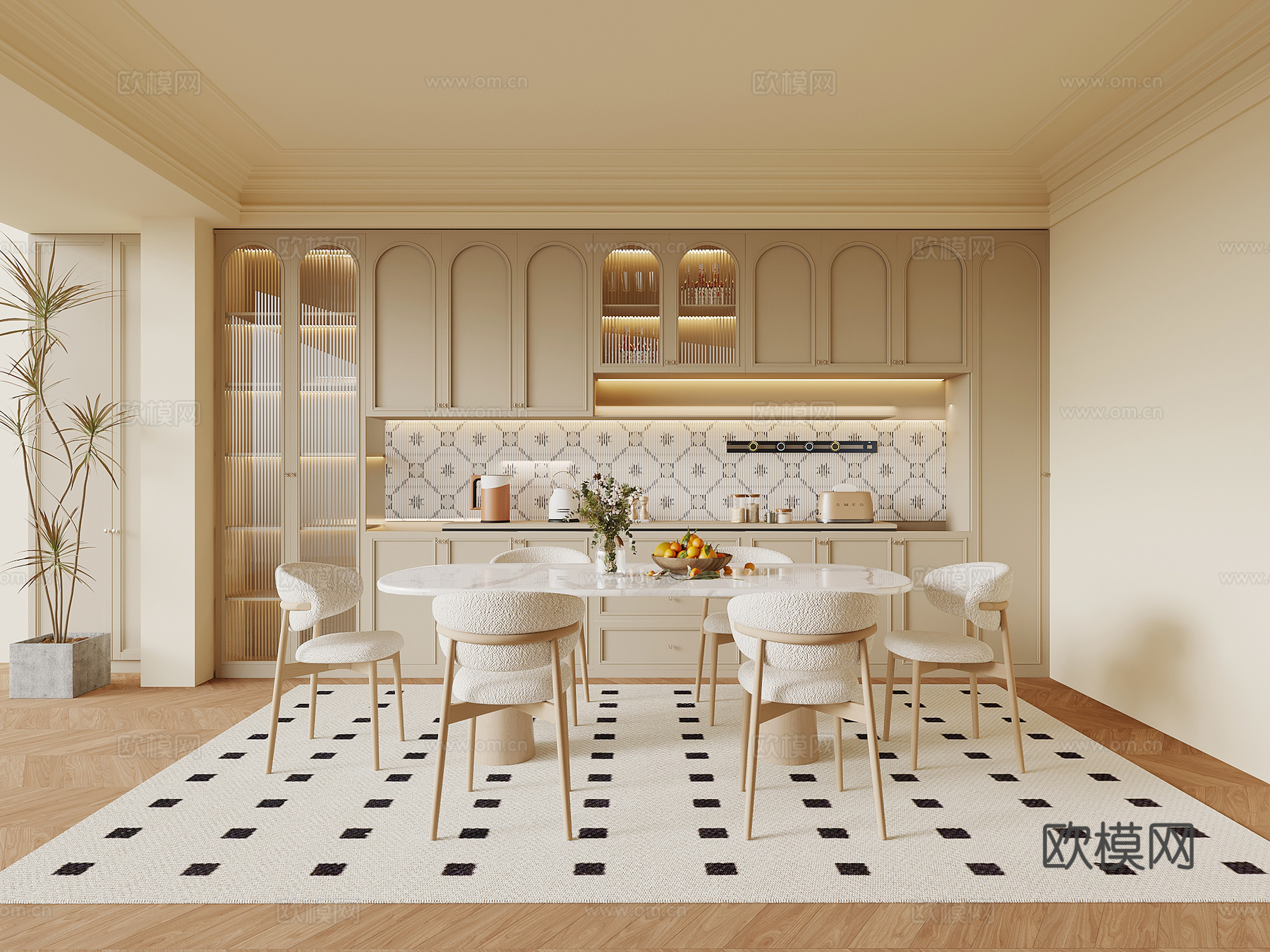 法式奶油风餐厅su模型