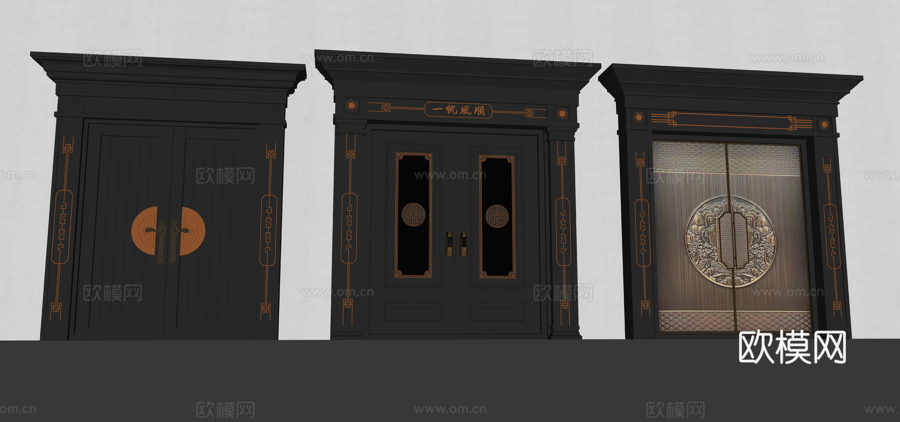 双开门  新中式大门su模型