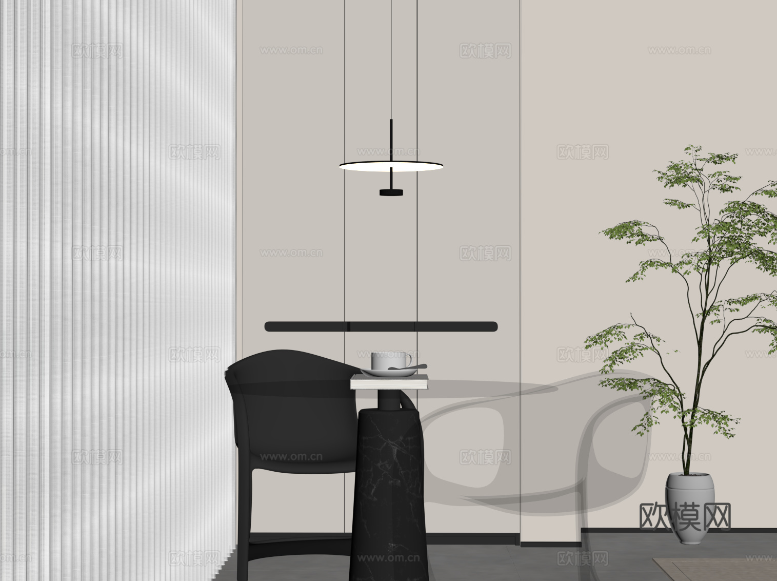 现代极简阳台 置物柜 装饰柜 休闲桌椅su模型