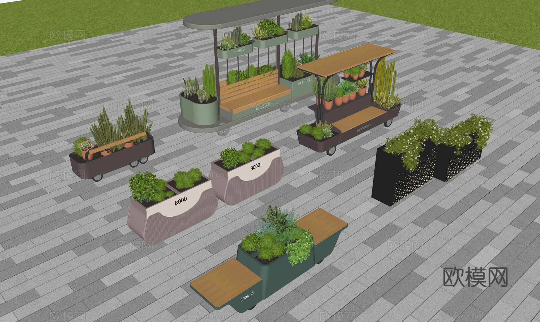 现代花箱  网红花箱   金属花箱su模型