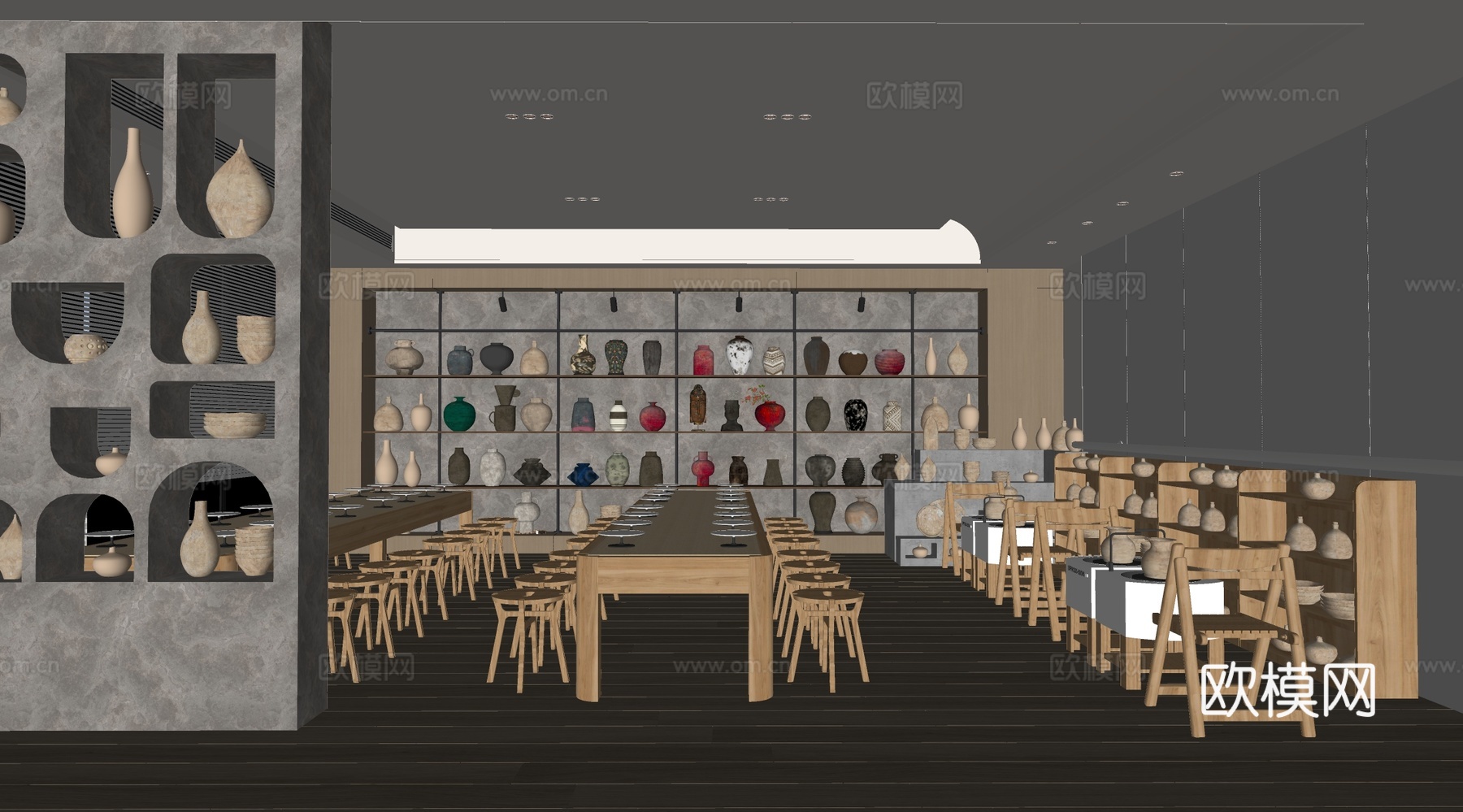 现代陶艺教室 陶艺体验馆 陶艺工坊 陶艺桌su模型