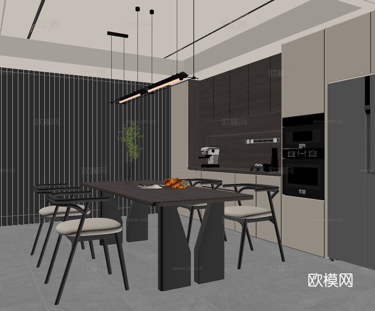 现代餐厅 餐桌椅 餐边柜 酒柜su模型