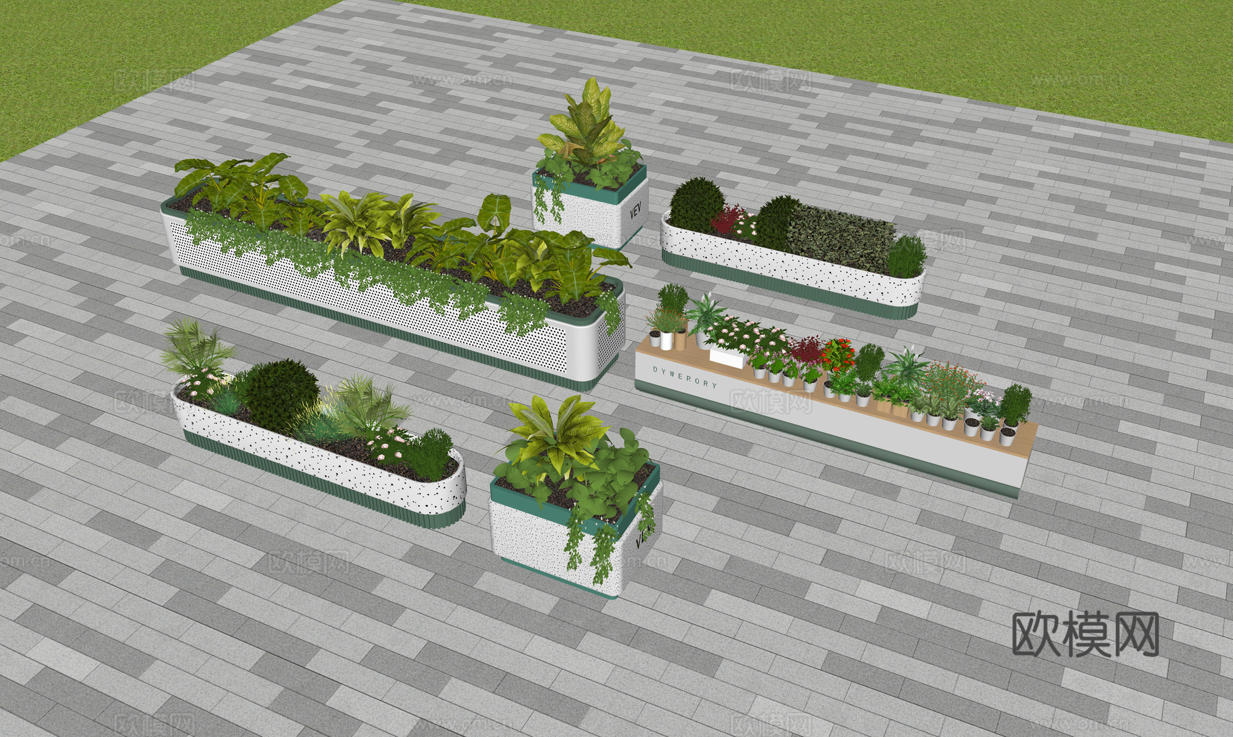 现代花箱  网红花箱   金属花箱  花池su模型