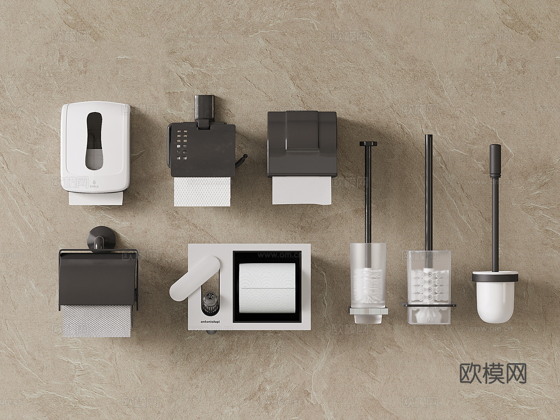 现代卫浴纸巾盒 厕所纸盒 纸巾架 抽纸盒 马桶刷su模型