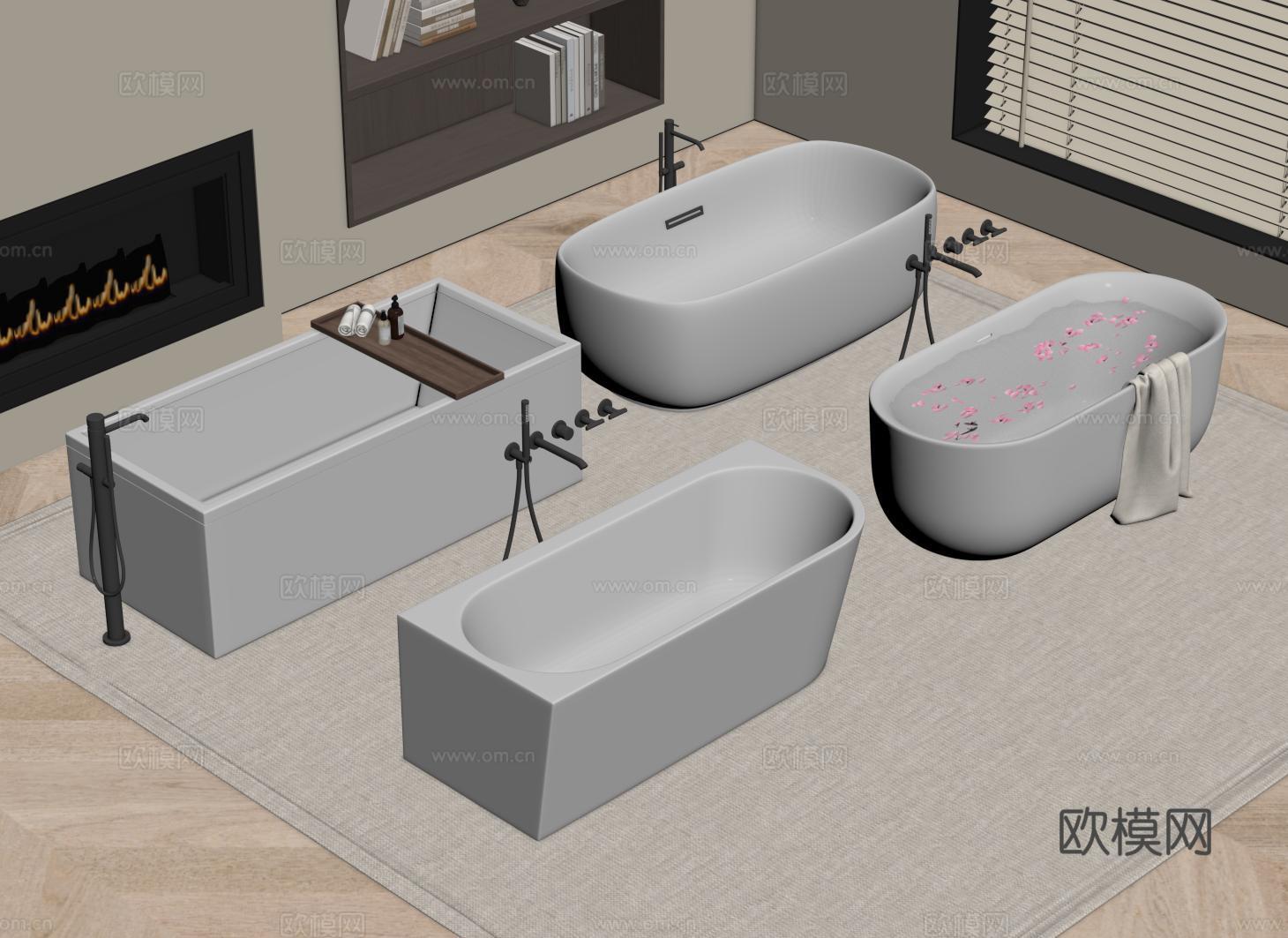 现代长方形浴缸 椭圆浴池 圆弧浴缸su模型