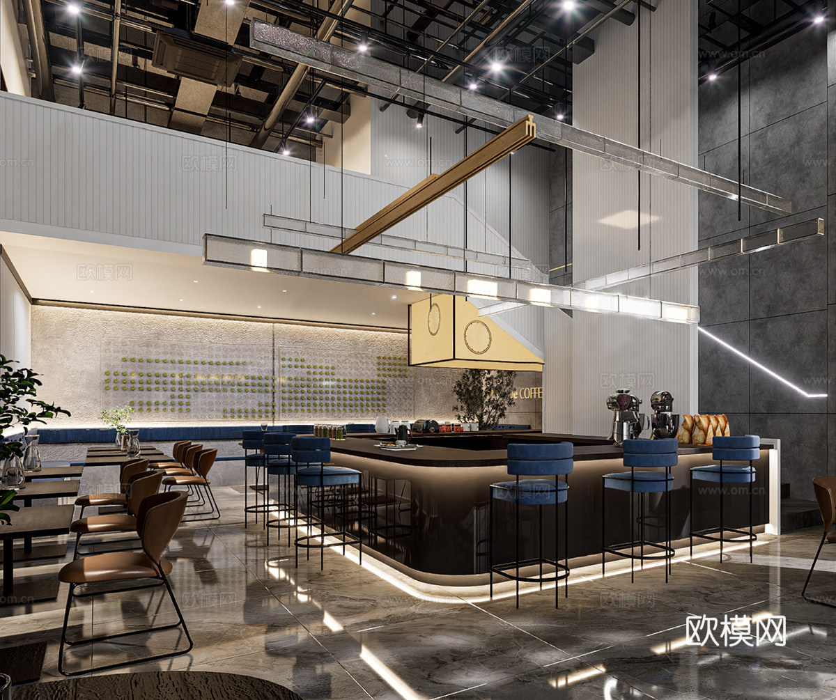 现代咖啡厅 奶茶店 咖啡吧台水吧台 咖啡桌椅组合su模型