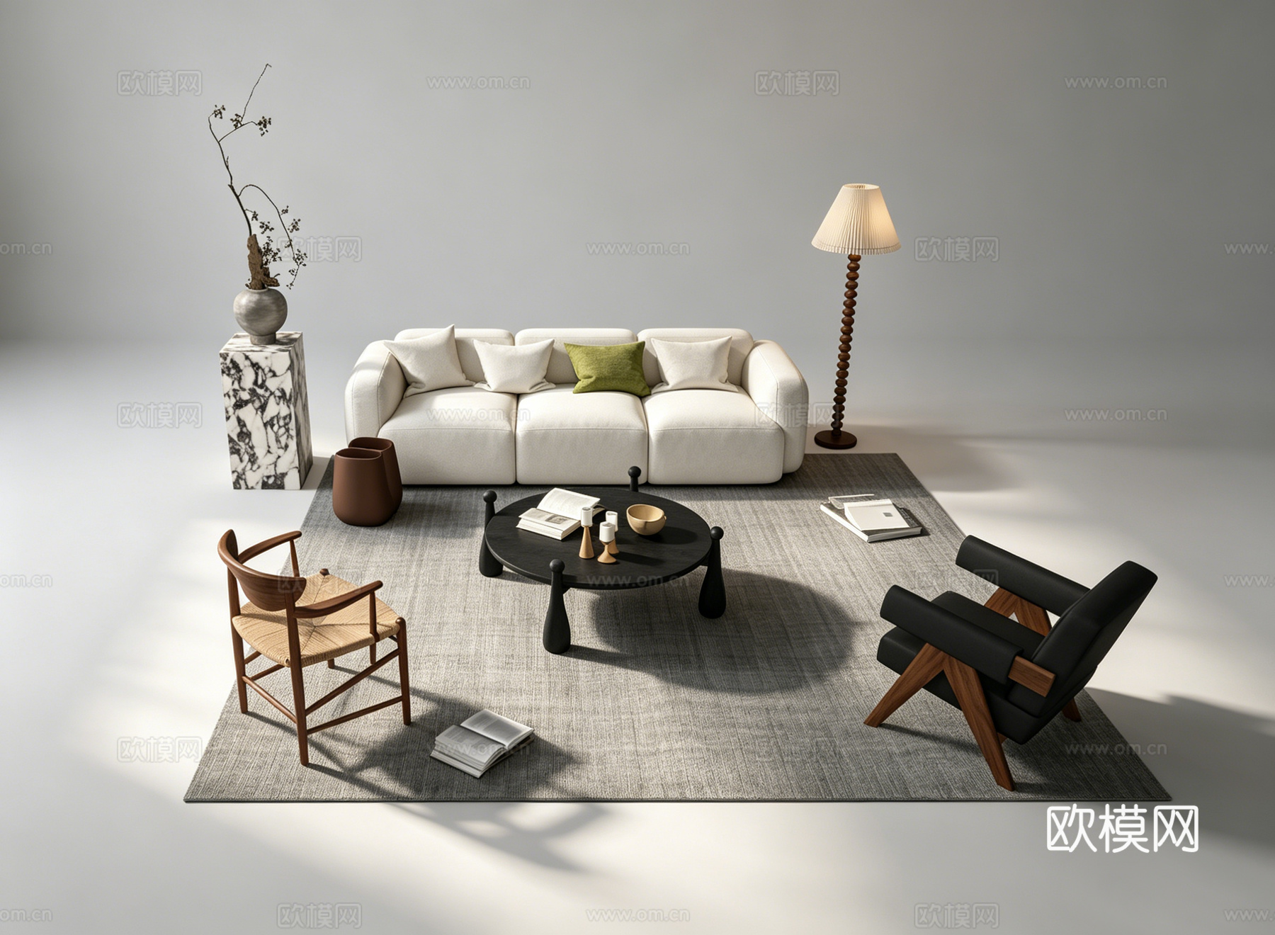 中古风客厅沙发组合su模型