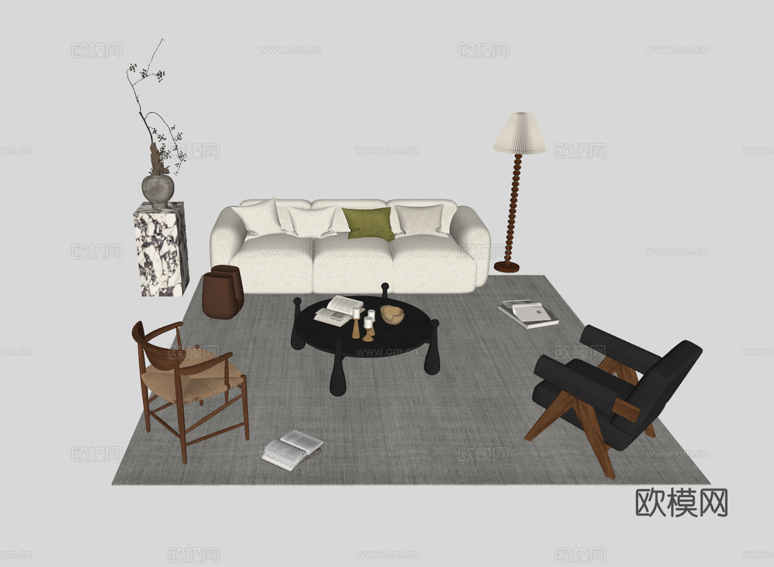 中古风客厅沙发组合su模型