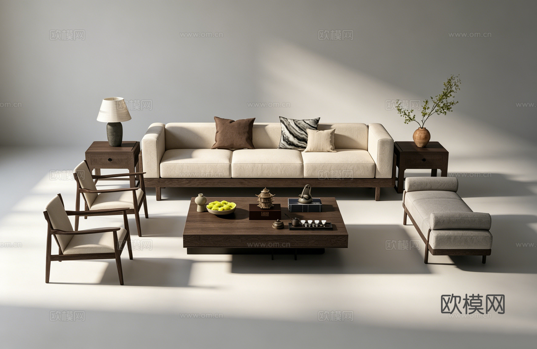 新中式客厅沙发组合su模型