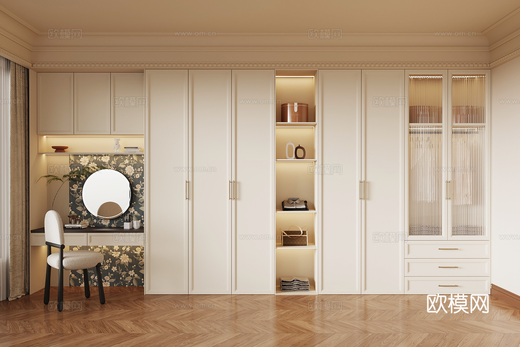 法式奶油风衣帽间su模型