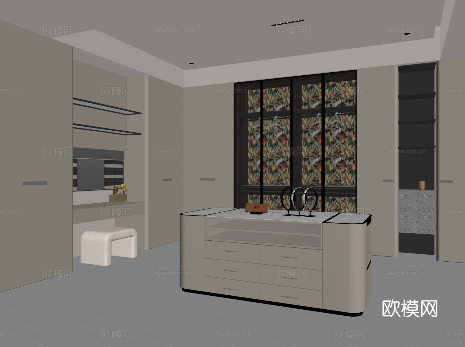 现代衣帽间 衣柜su模型