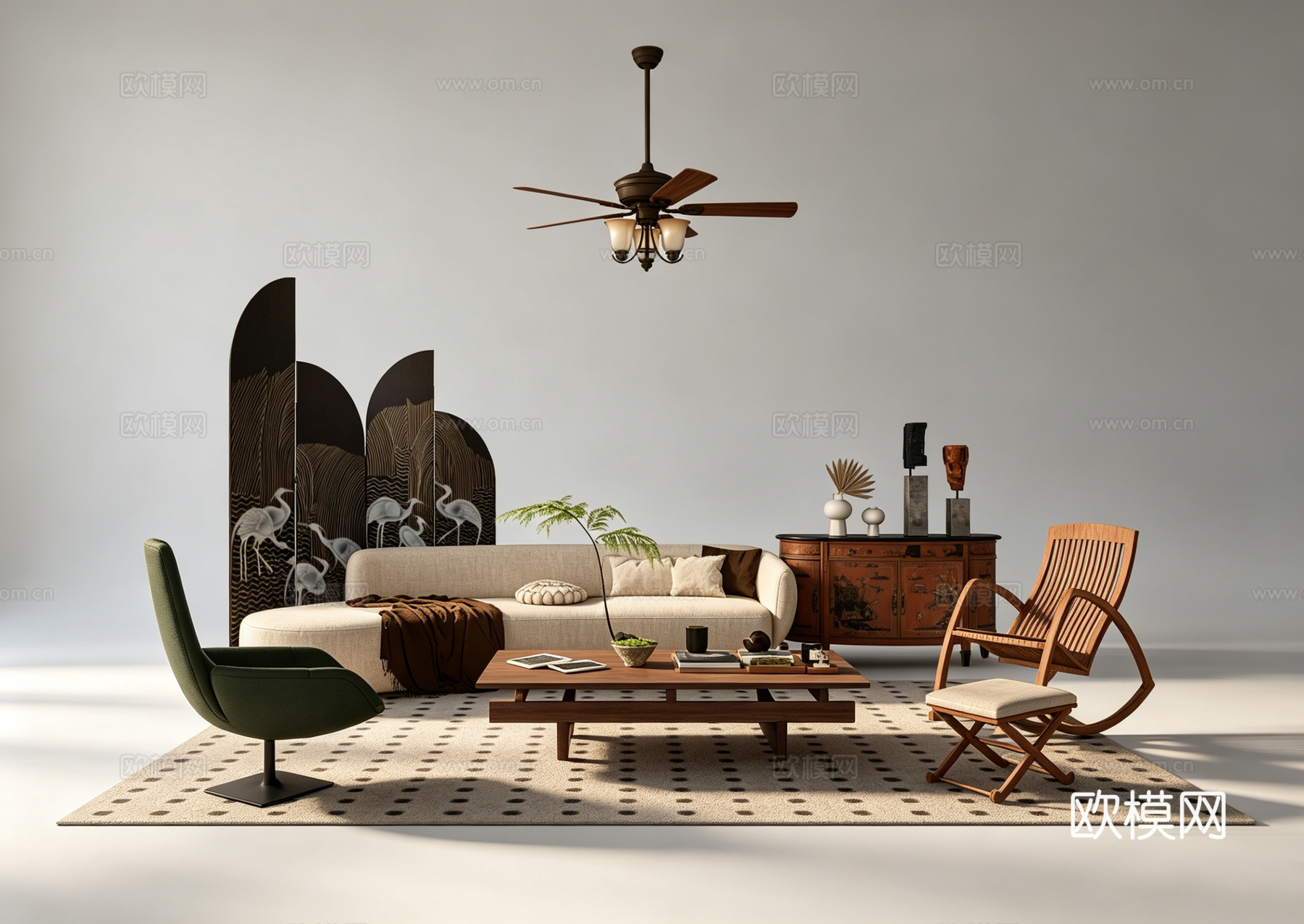 中古风客厅沙发组合su模型