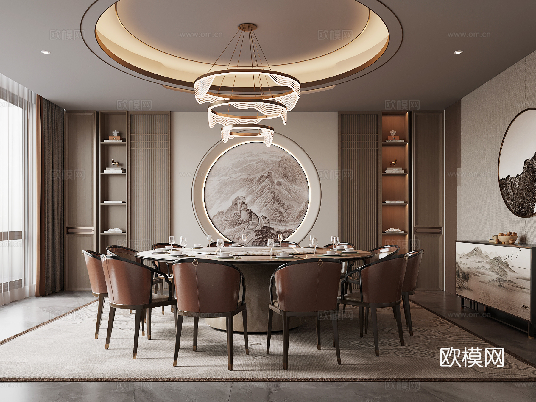 中古风餐饮包厢su模型