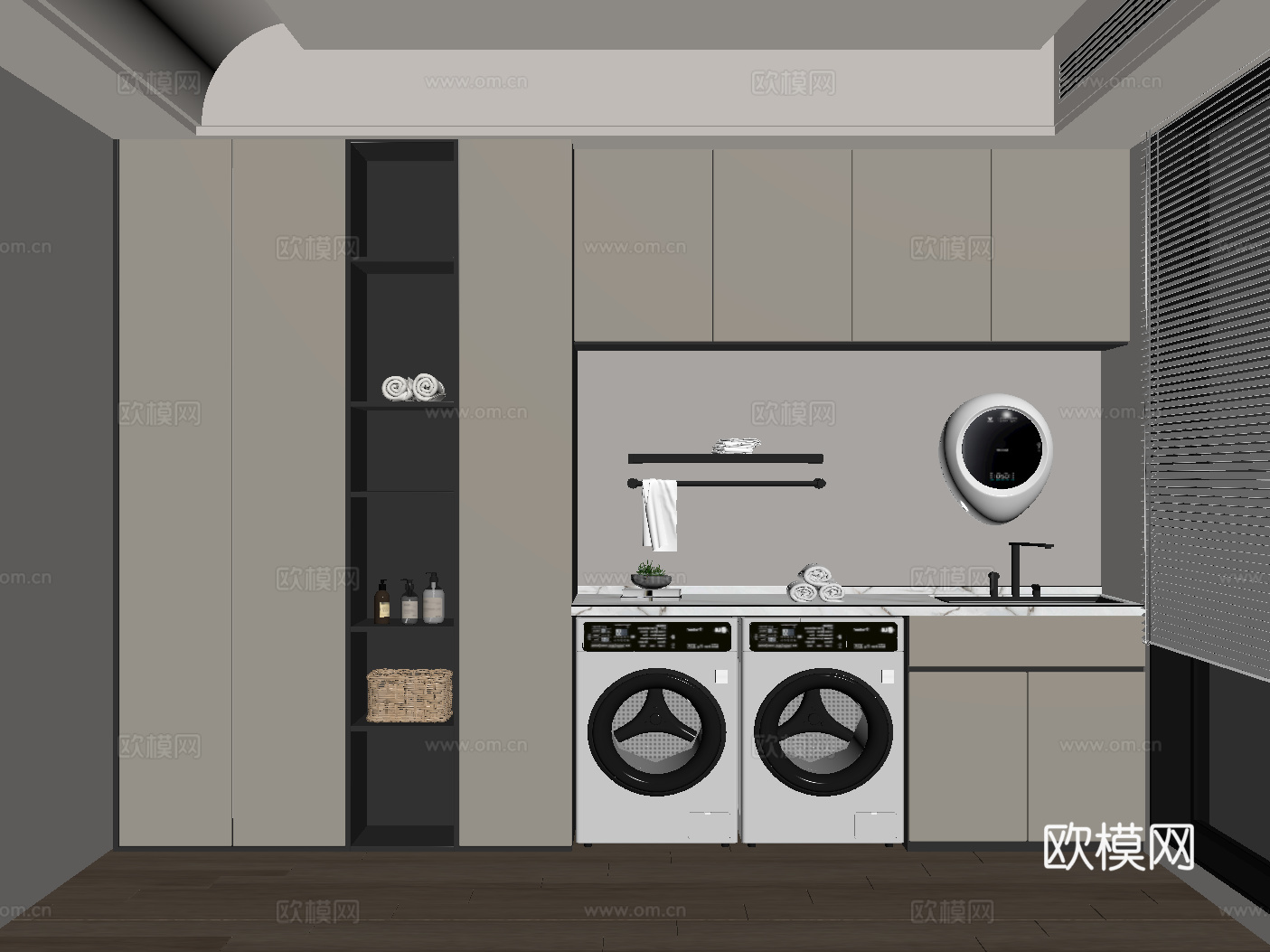 现代洗衣房 洗衣柜su模型