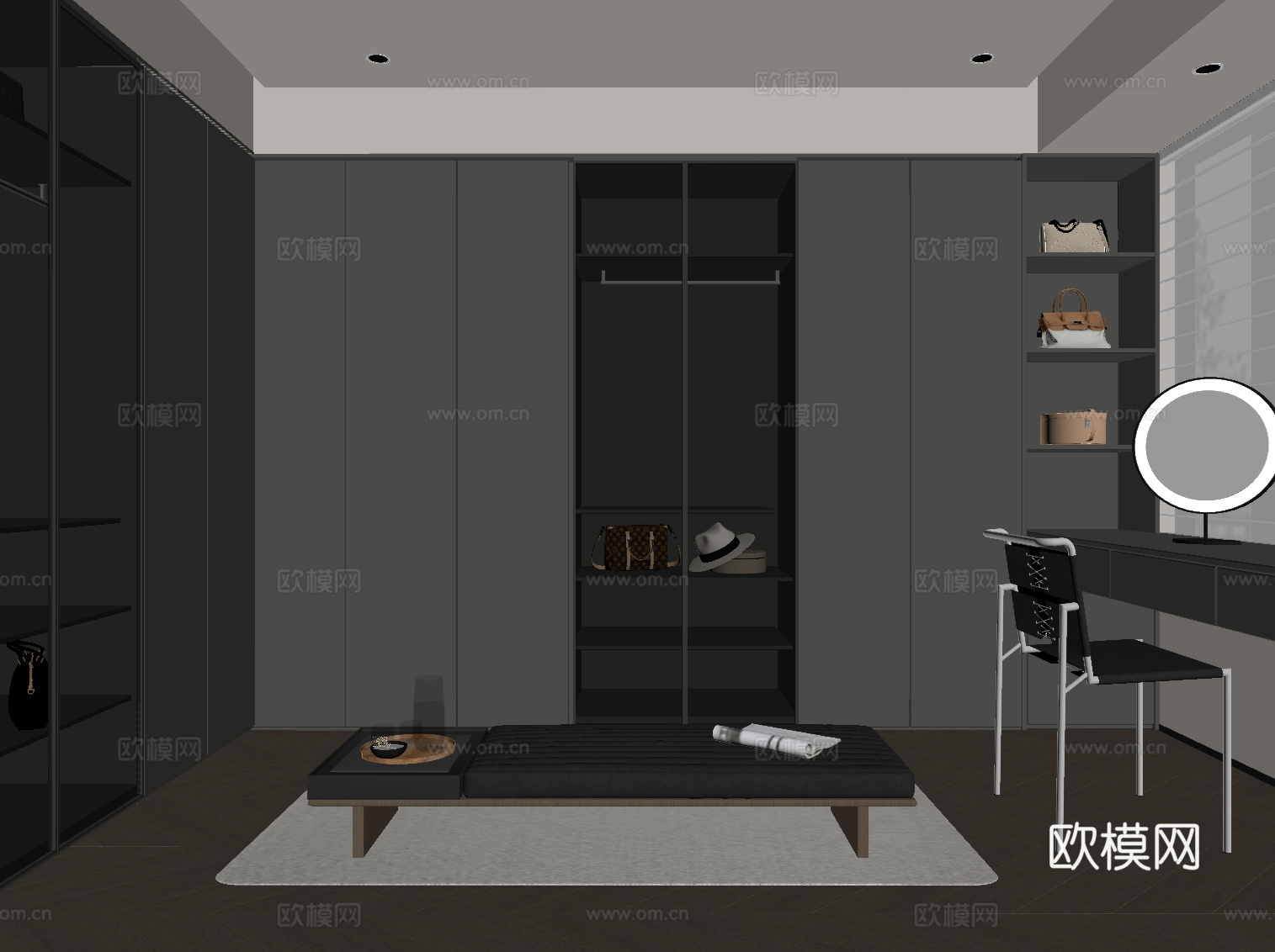 现代意式衣帽间su模型