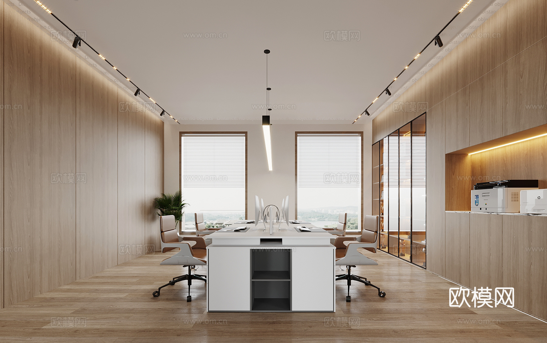 现代办公区 打印机su模型