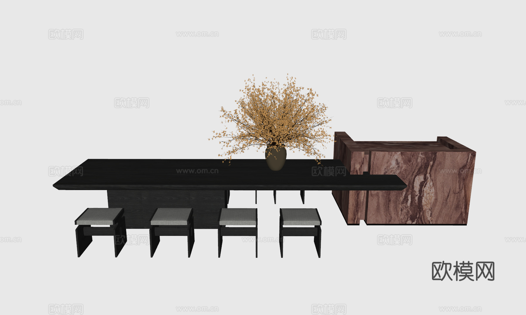 现代岛台餐桌书桌su模型