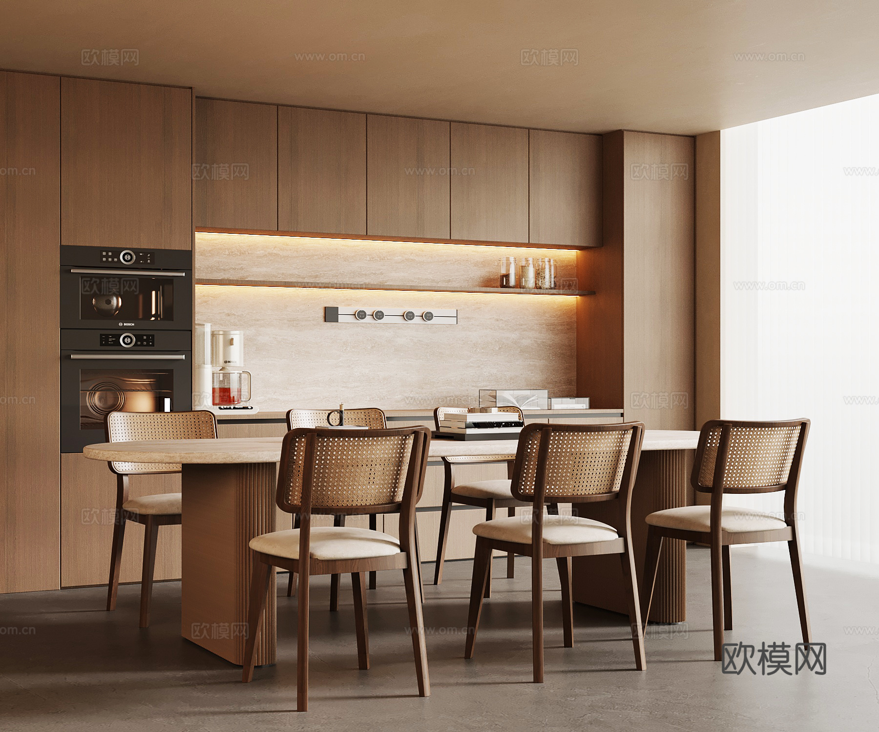 侘寂中古餐厅 餐桌椅 餐边柜su模型