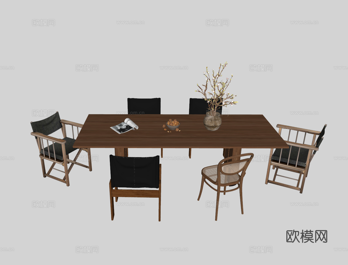 中古风餐桌休闲桌椅su模型