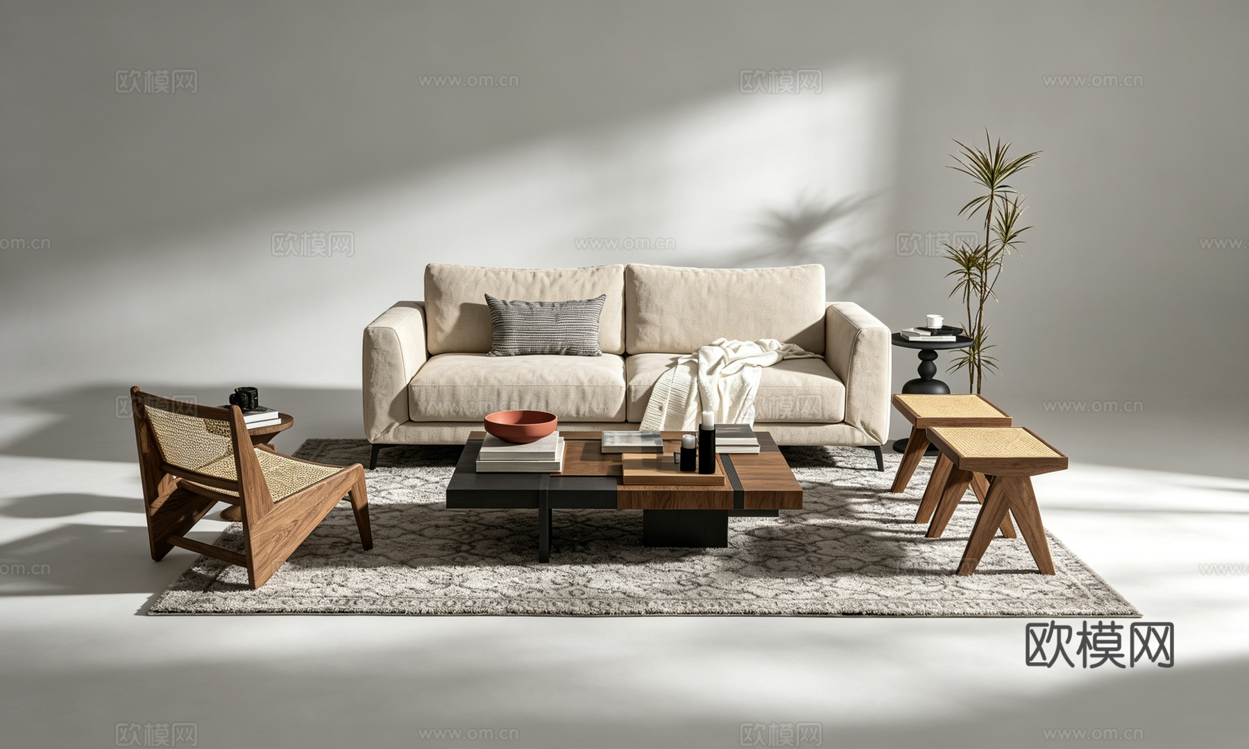 侘寂客厅沙发组合su模型