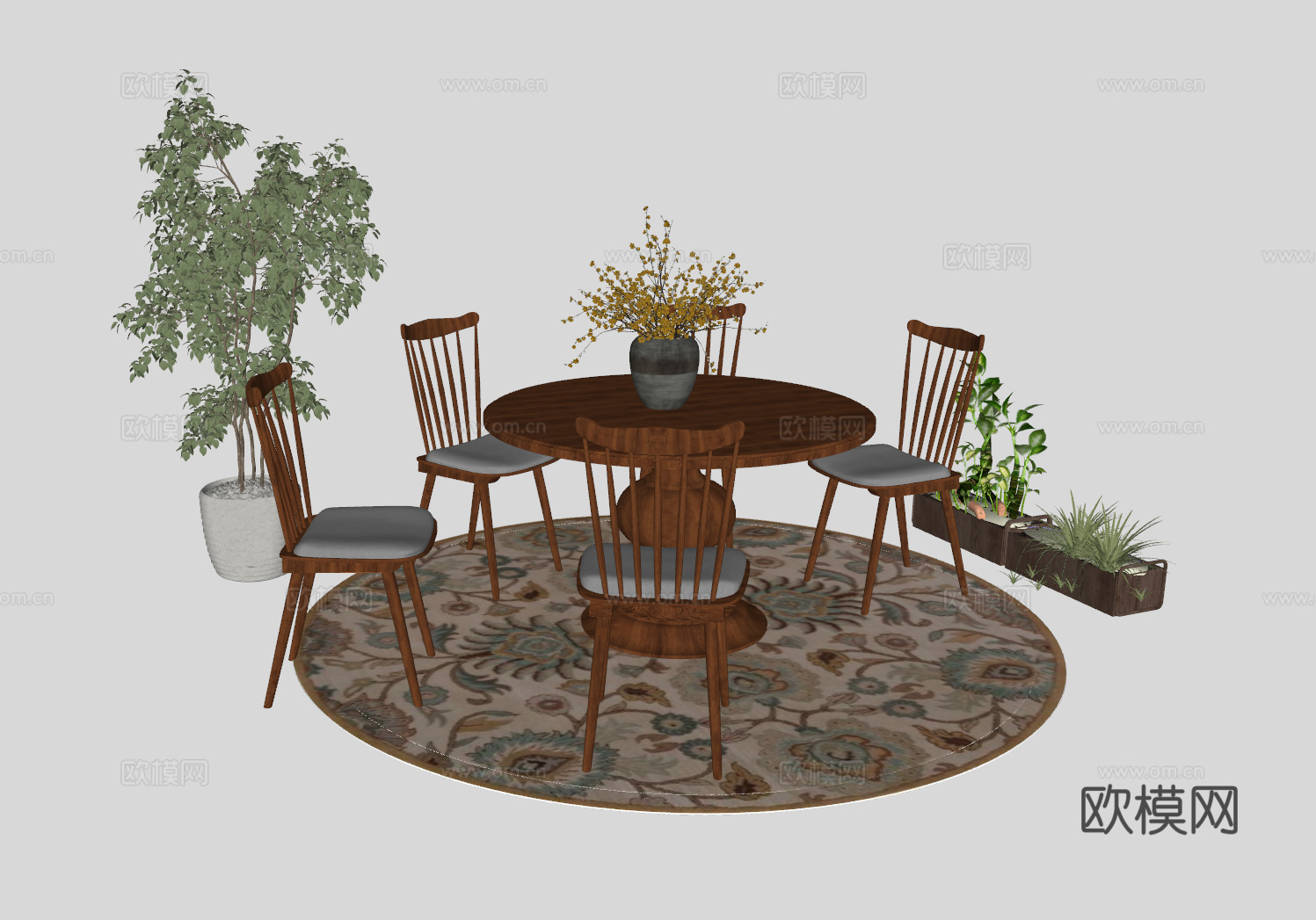 中古风休闲桌椅su模型