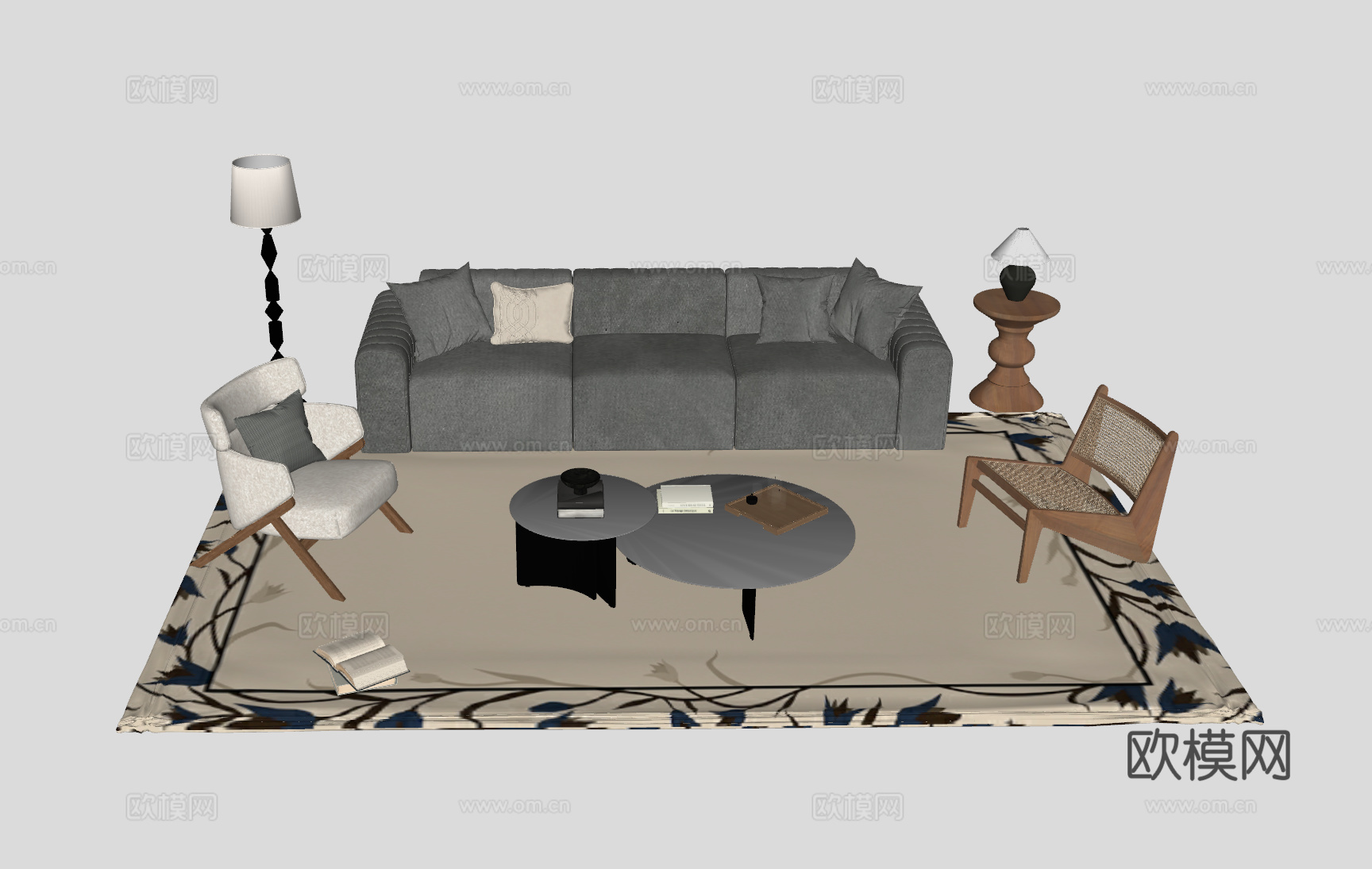 中古风客厅沙发组合su模型