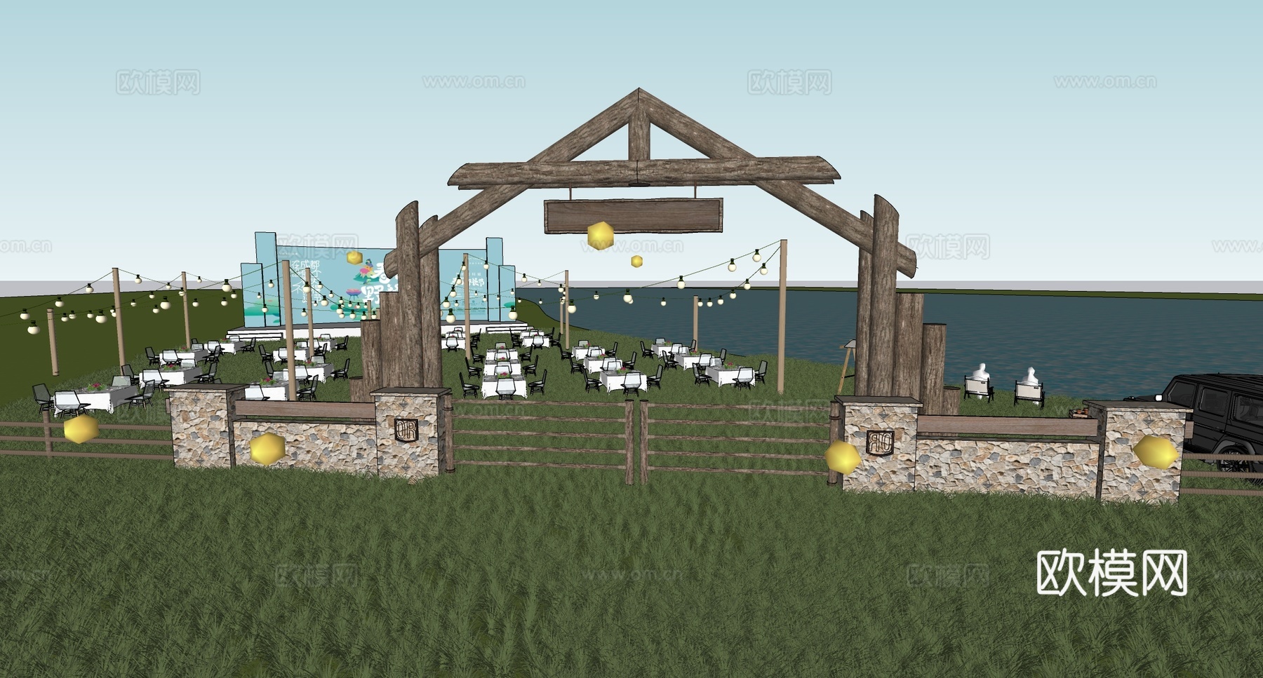 现代露营大门 营地大门 景观农场景区su模型
