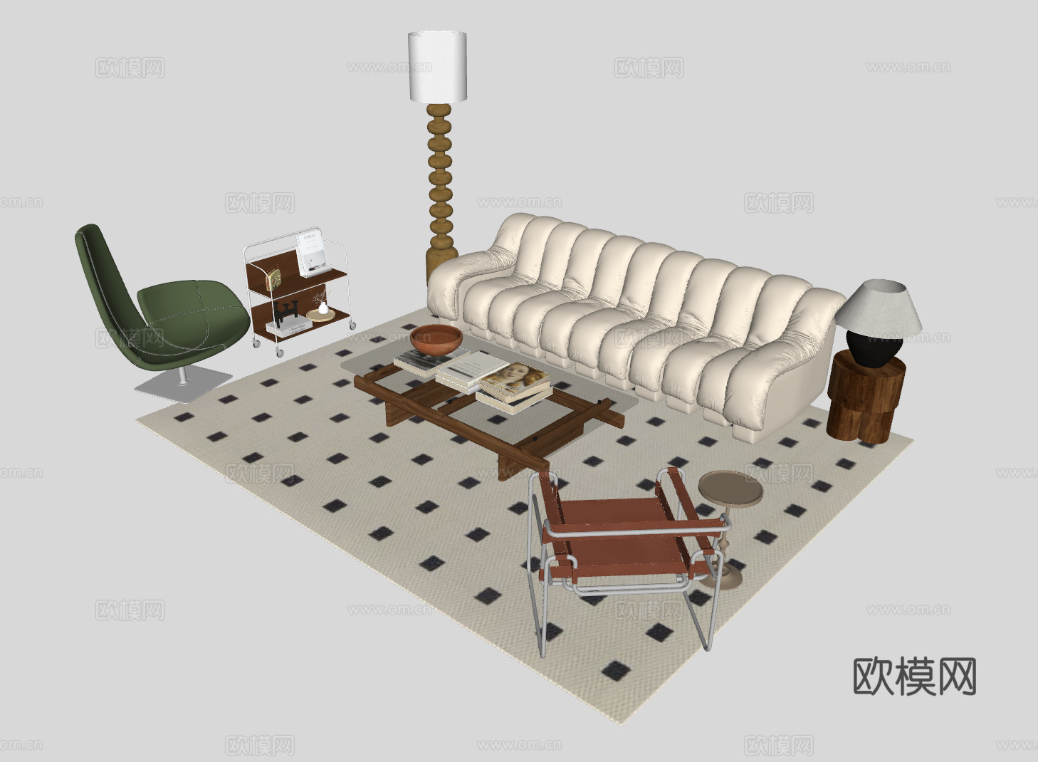 中古风客厅沙发组合su模型