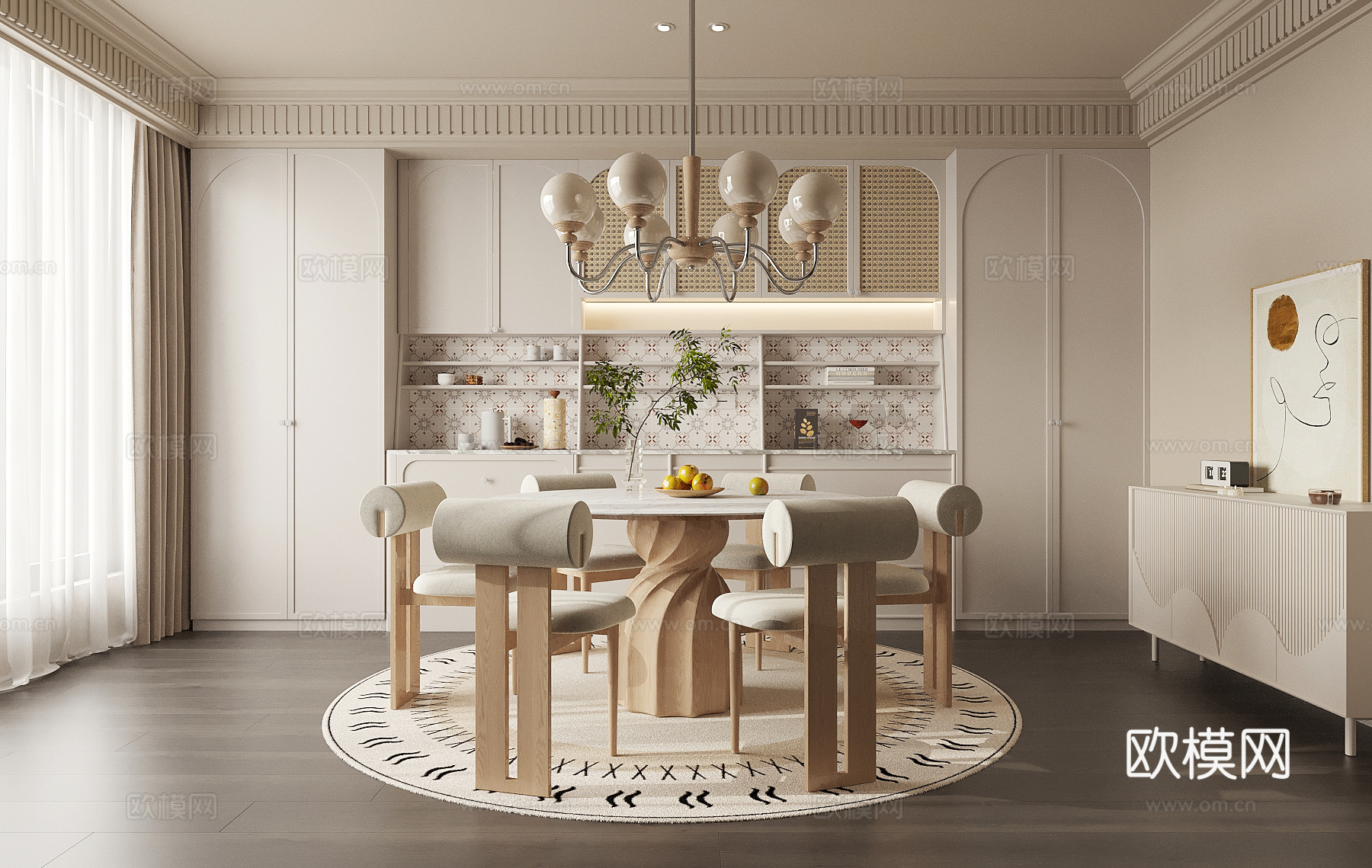 法式奶油风餐厅su模型