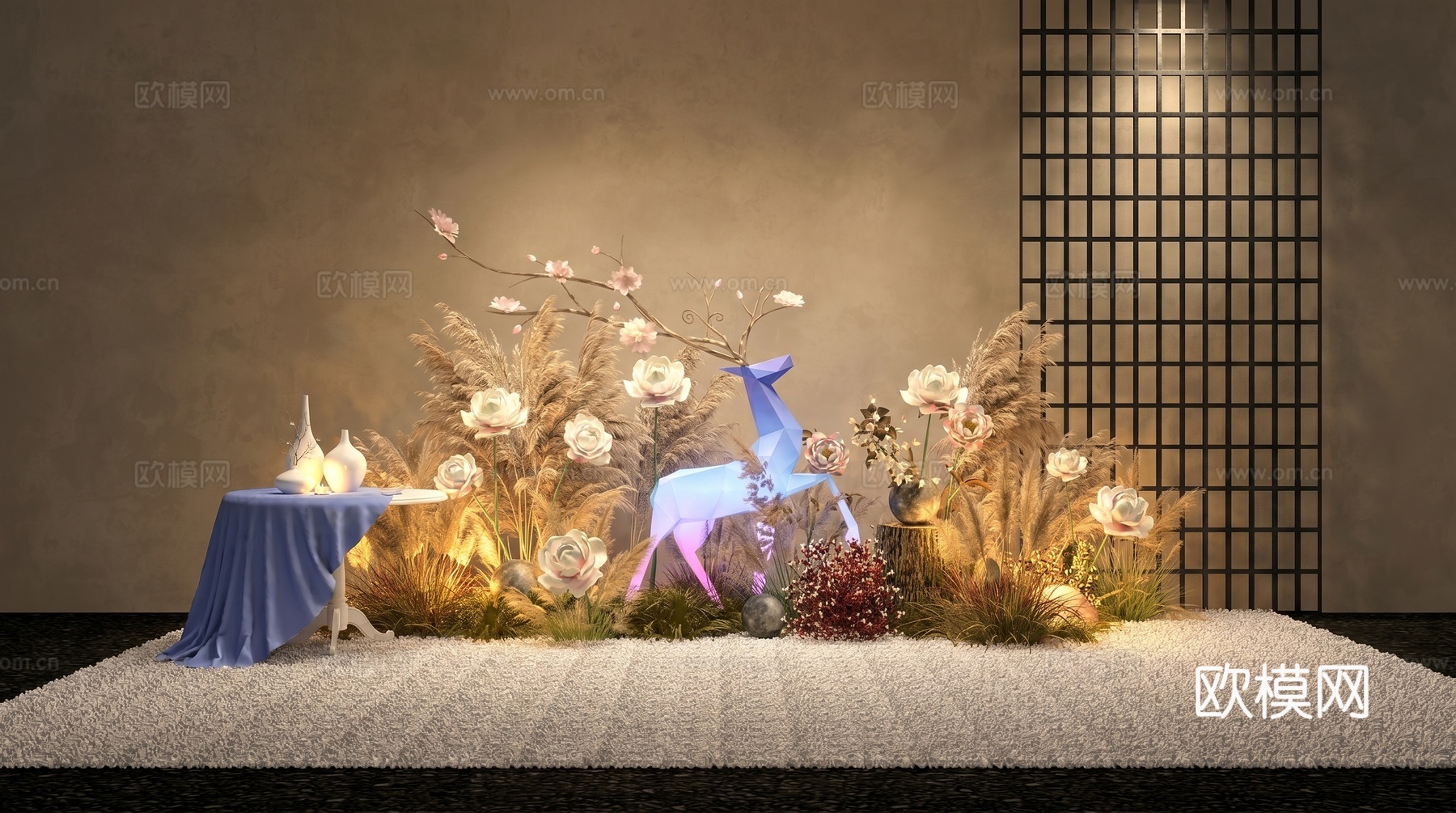 美陈  打卡 芦苇植物组合 麦穗 狼尾草 干草 花镜 植物堆su模型