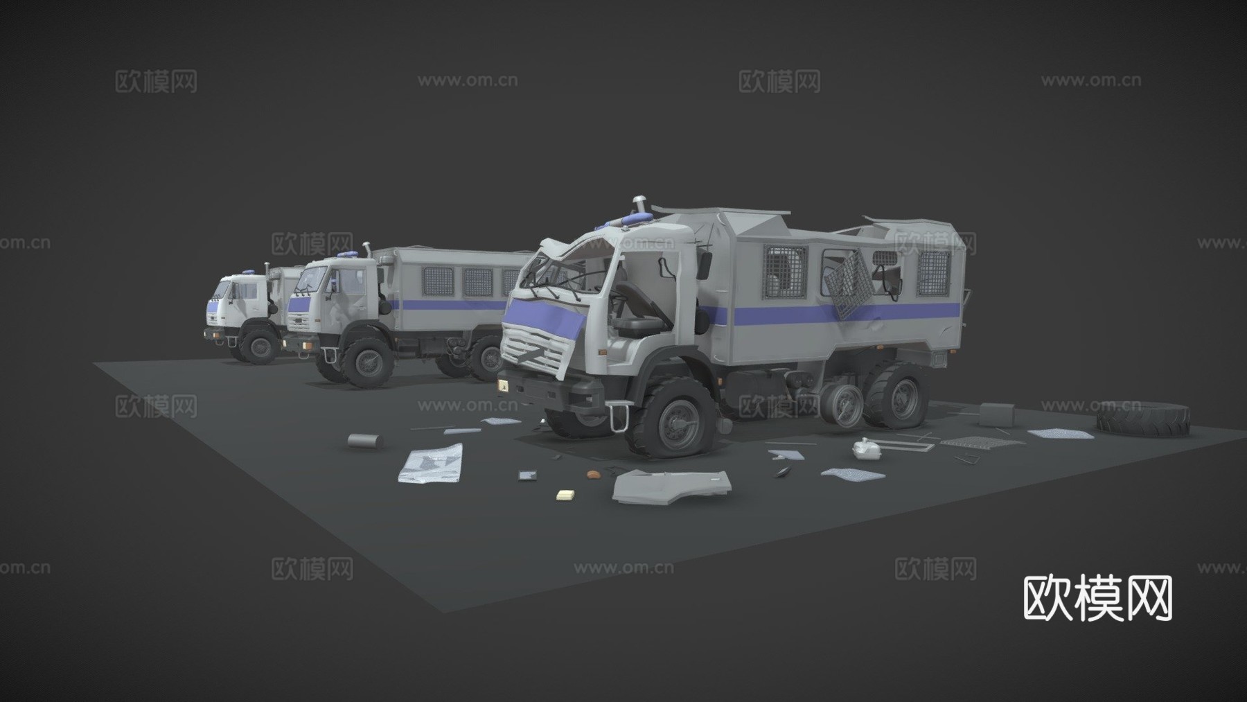 被摧毁的俄罗斯监狱车Autozaksu模型