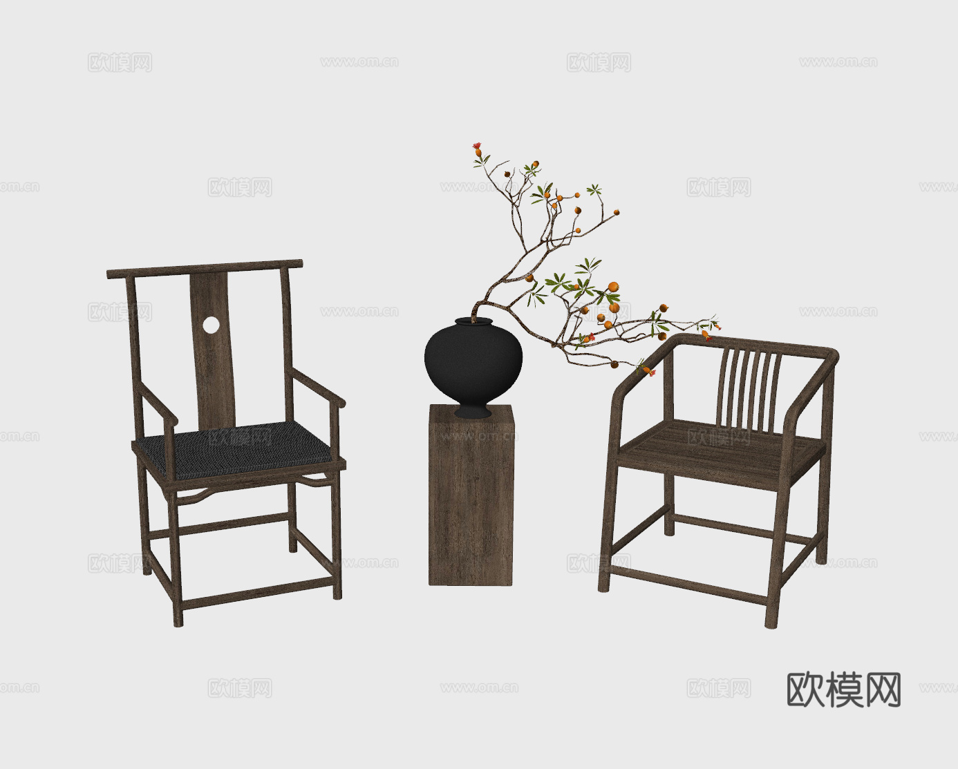 新中式单椅su模型