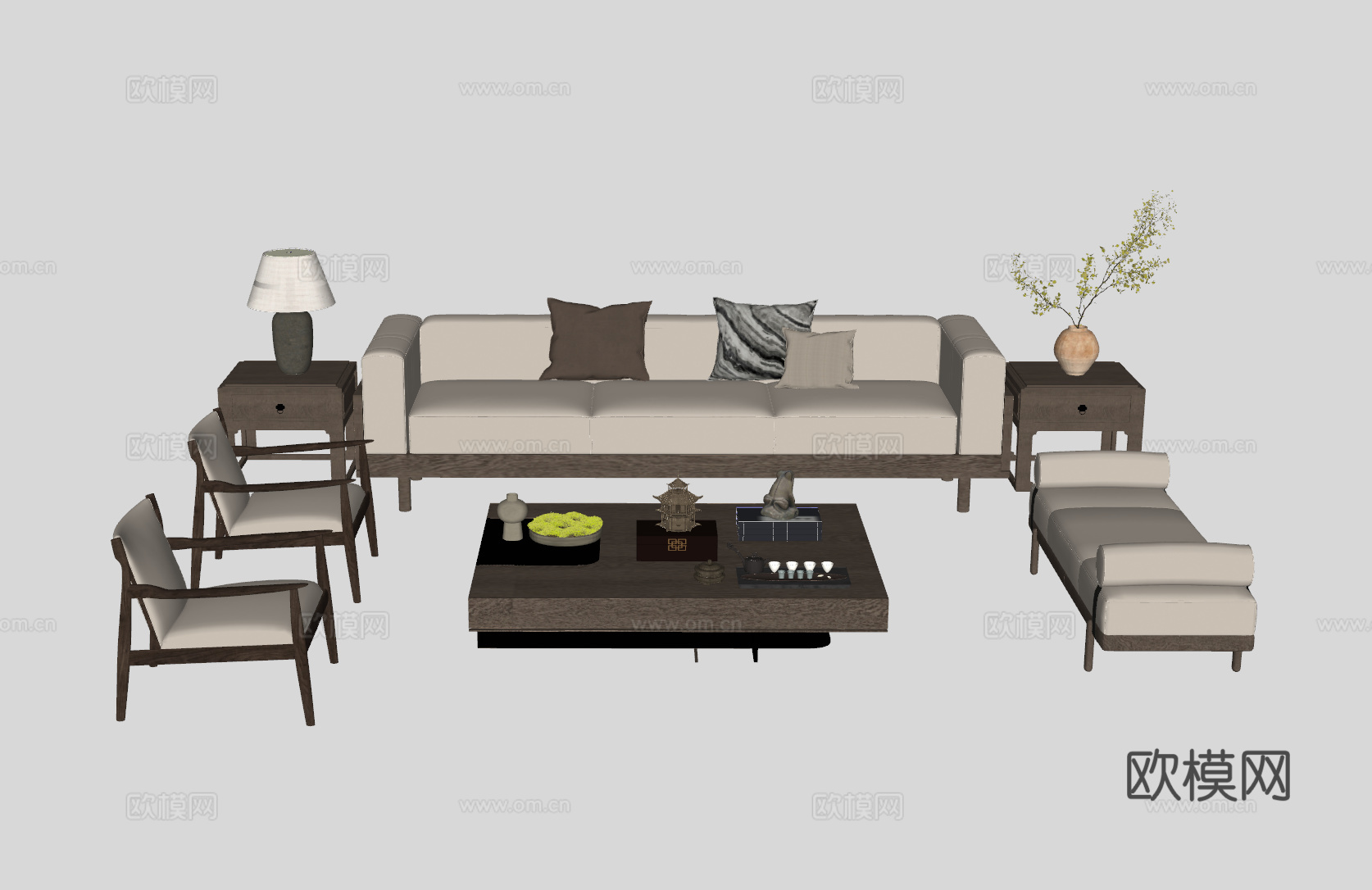 新中式客厅沙发组合su模型