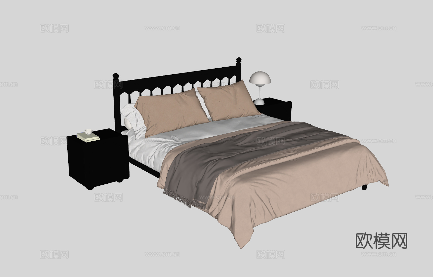 中古风双人床su模型