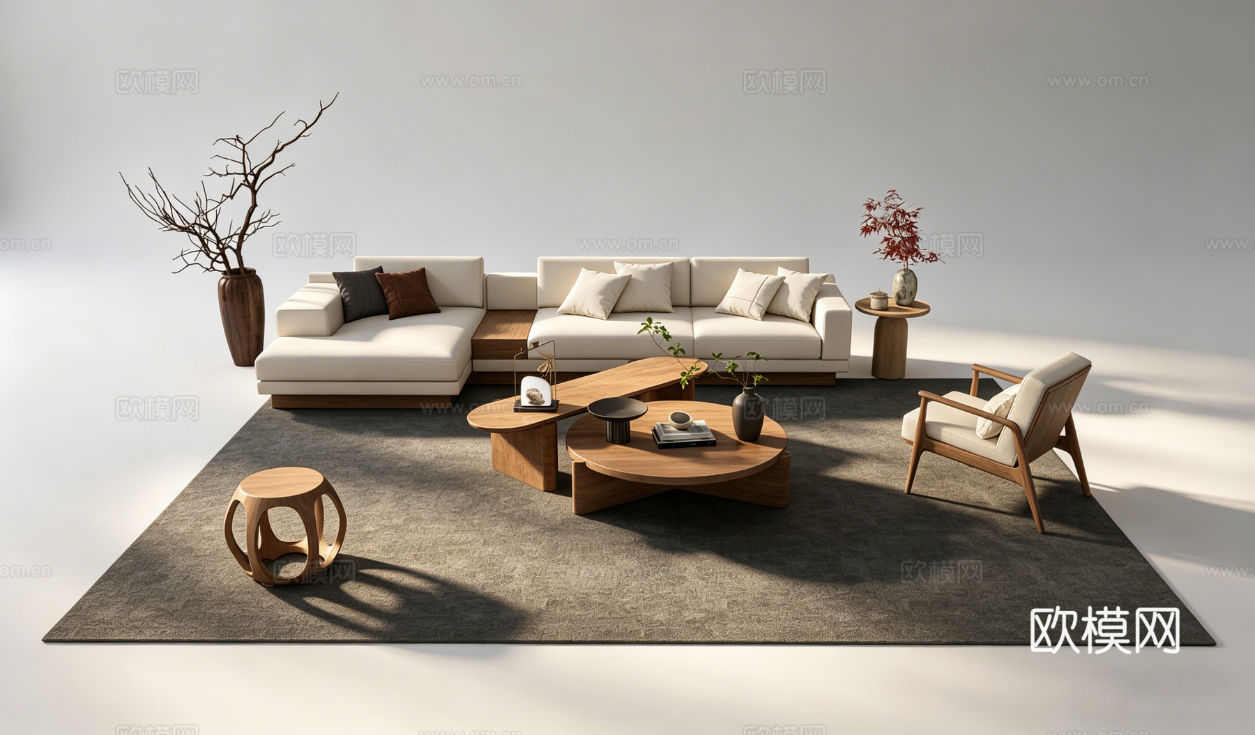 侘寂客厅沙发组合su模型