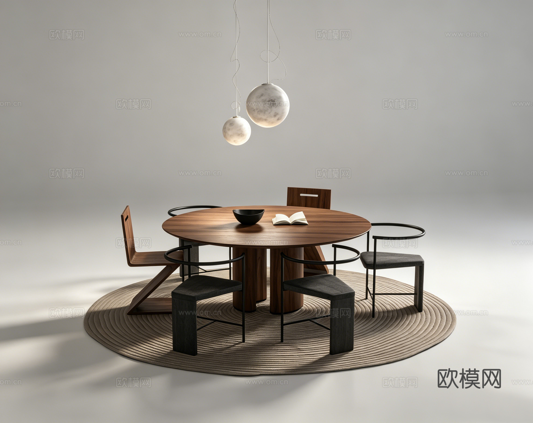 中古风餐桌su模型