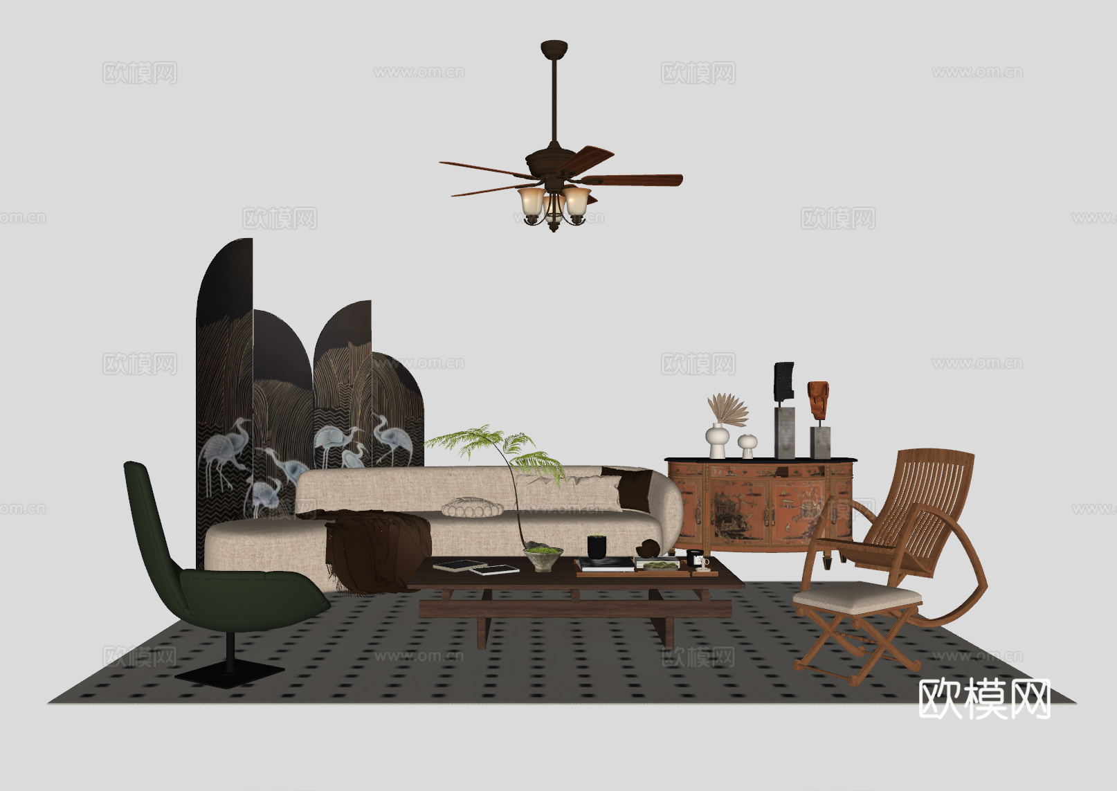 中古风客厅沙发组合su模型