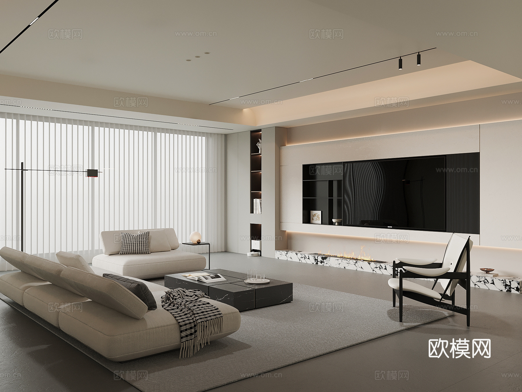 现代客厅 电视背景墙su模型