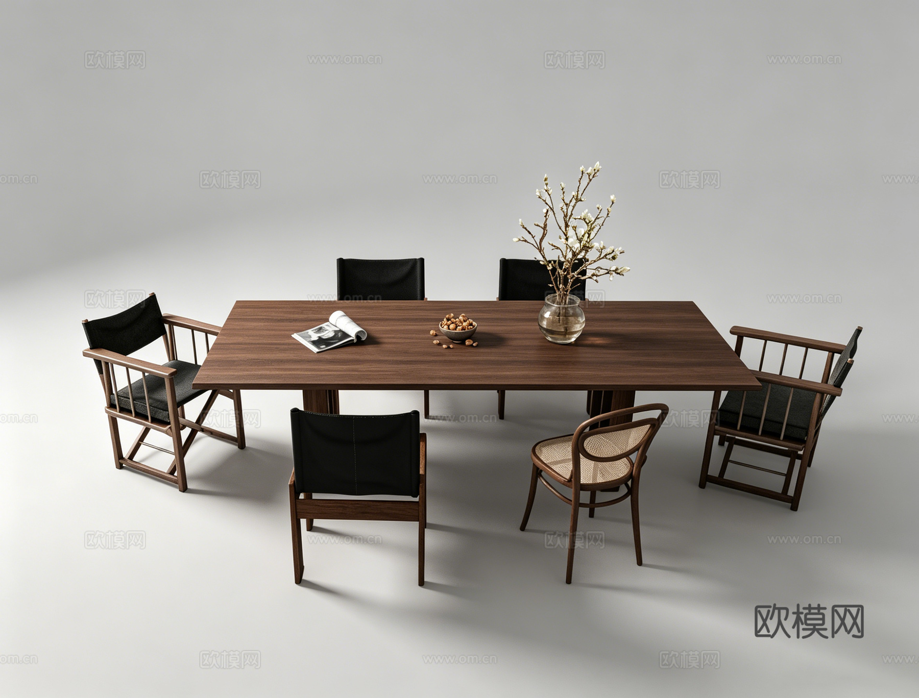 中古风餐桌休闲桌椅su模型