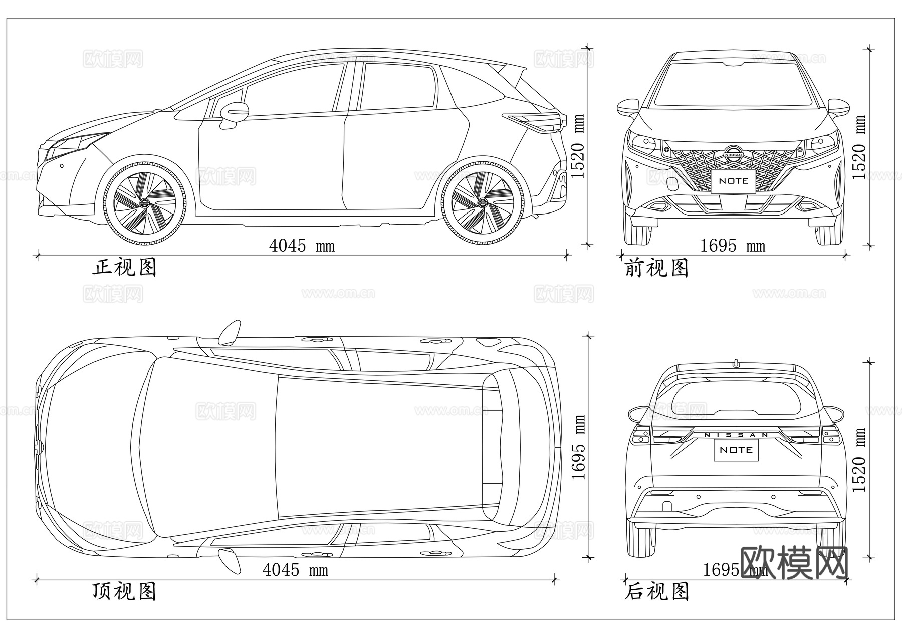 骊威 维萨Note 小型两厢车 日系小型MPV 家用紧凑型车cad施工图