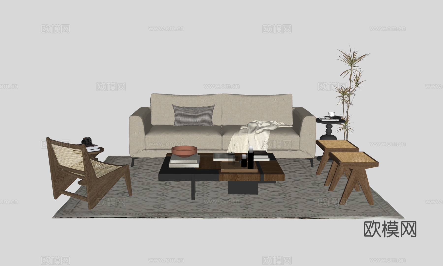 侘寂客厅沙发组合su模型
