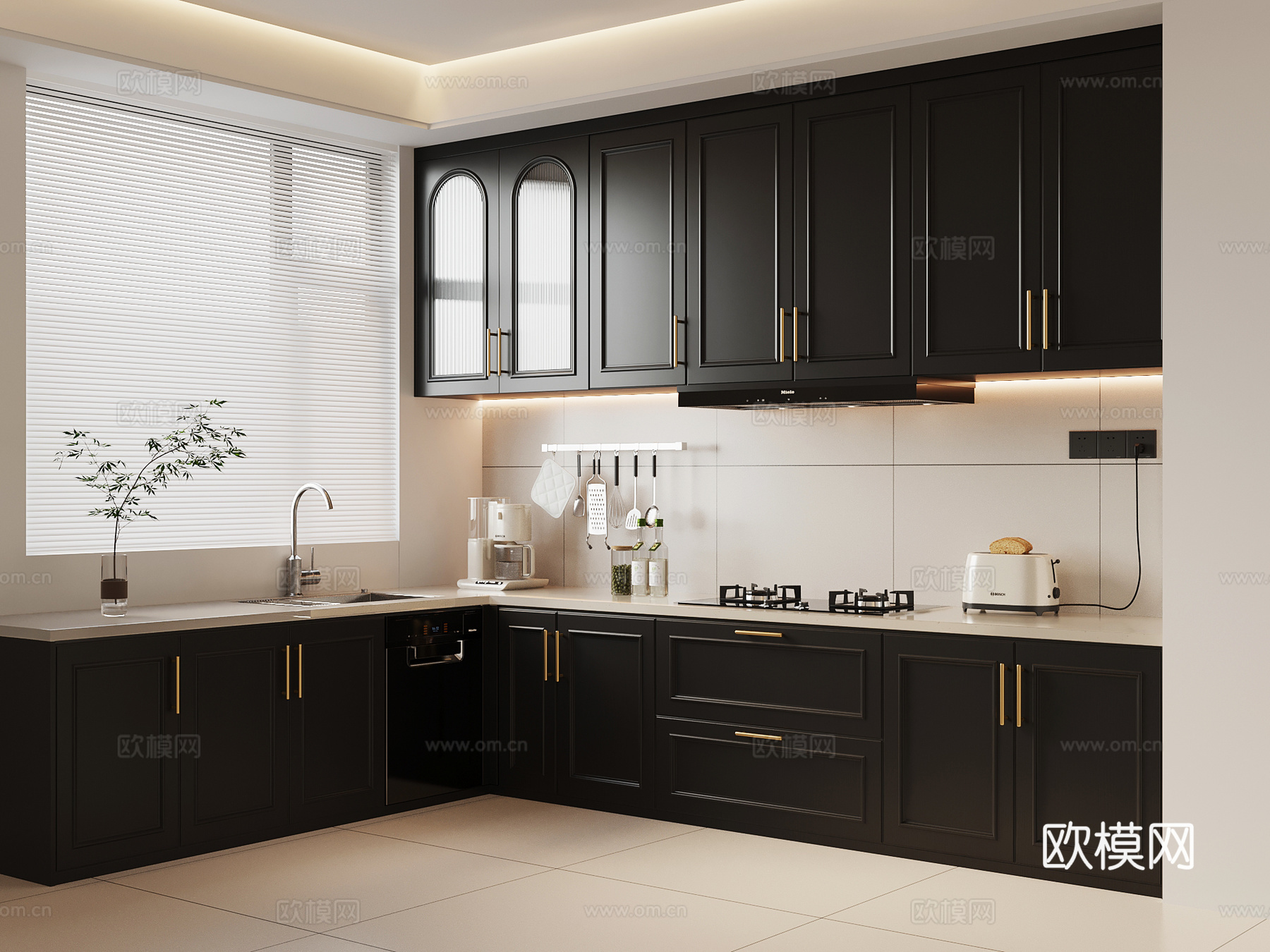 法式复古厨房 橱柜 厨具su模型