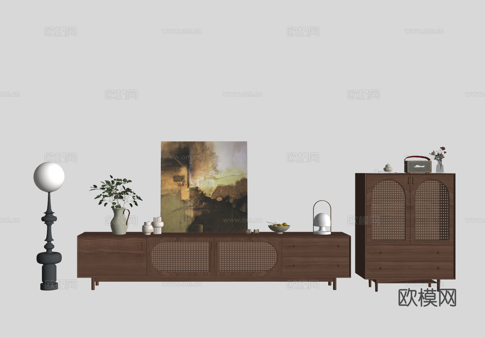 中古风装饰柜su模型